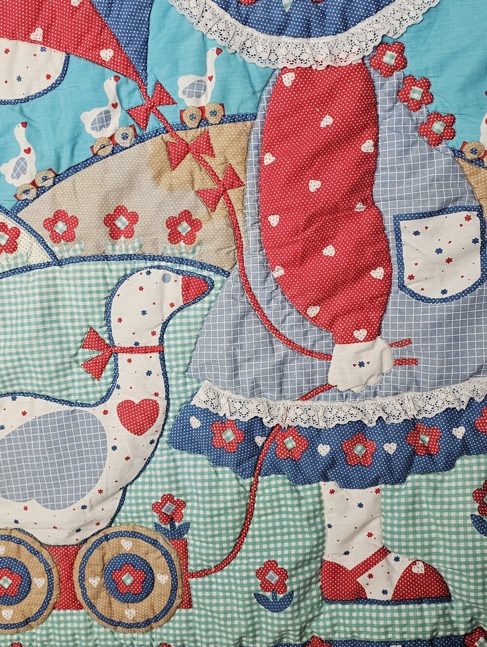 Vintage 1986 Diana Burchfield Girl Goose Duck Kite Baby Quilt Blanket - Picture 8 of 8
